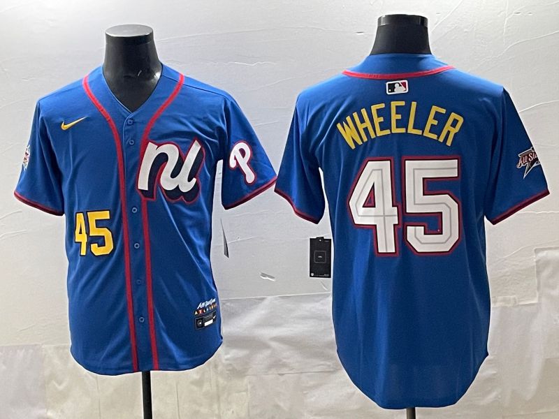 Men 2025 Philadelphia Phillies 45 Wheeler Blue All star Nike MLB Jersey style 06